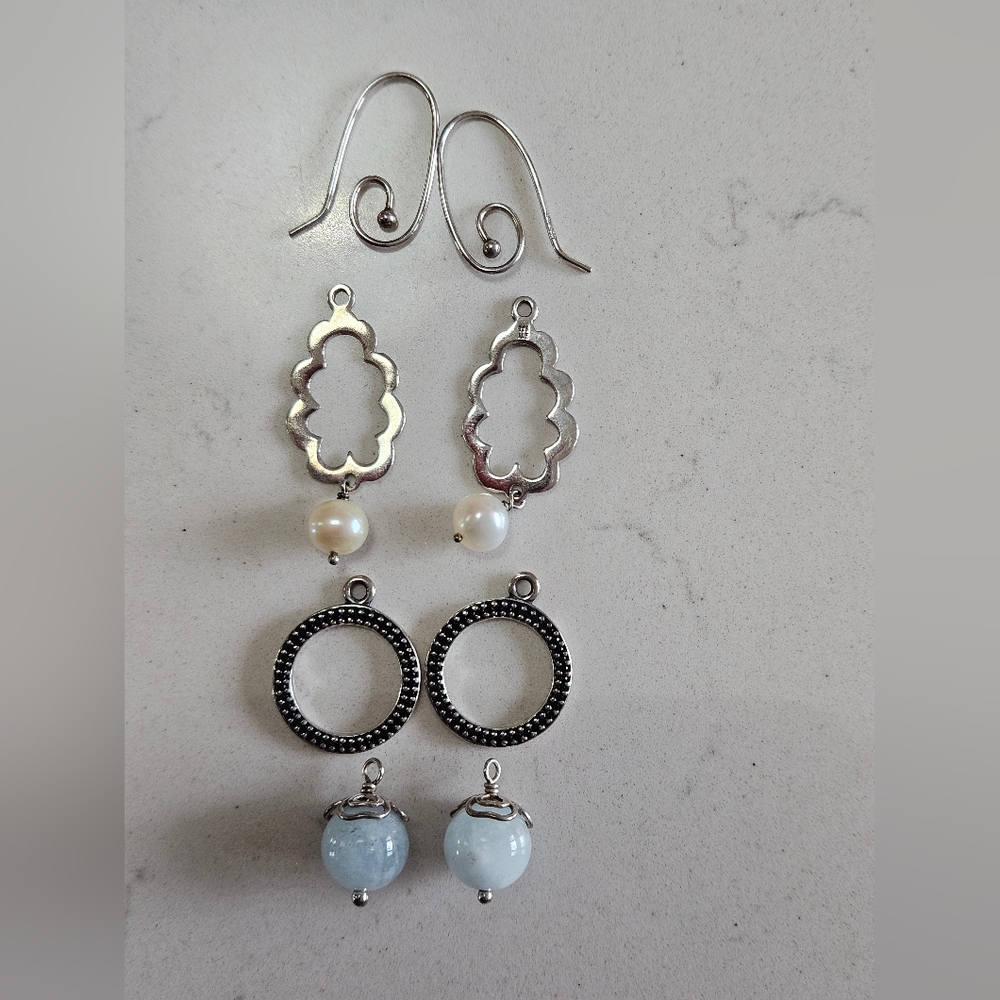 Pandora Sterling Silver and Pearl Earrings Set